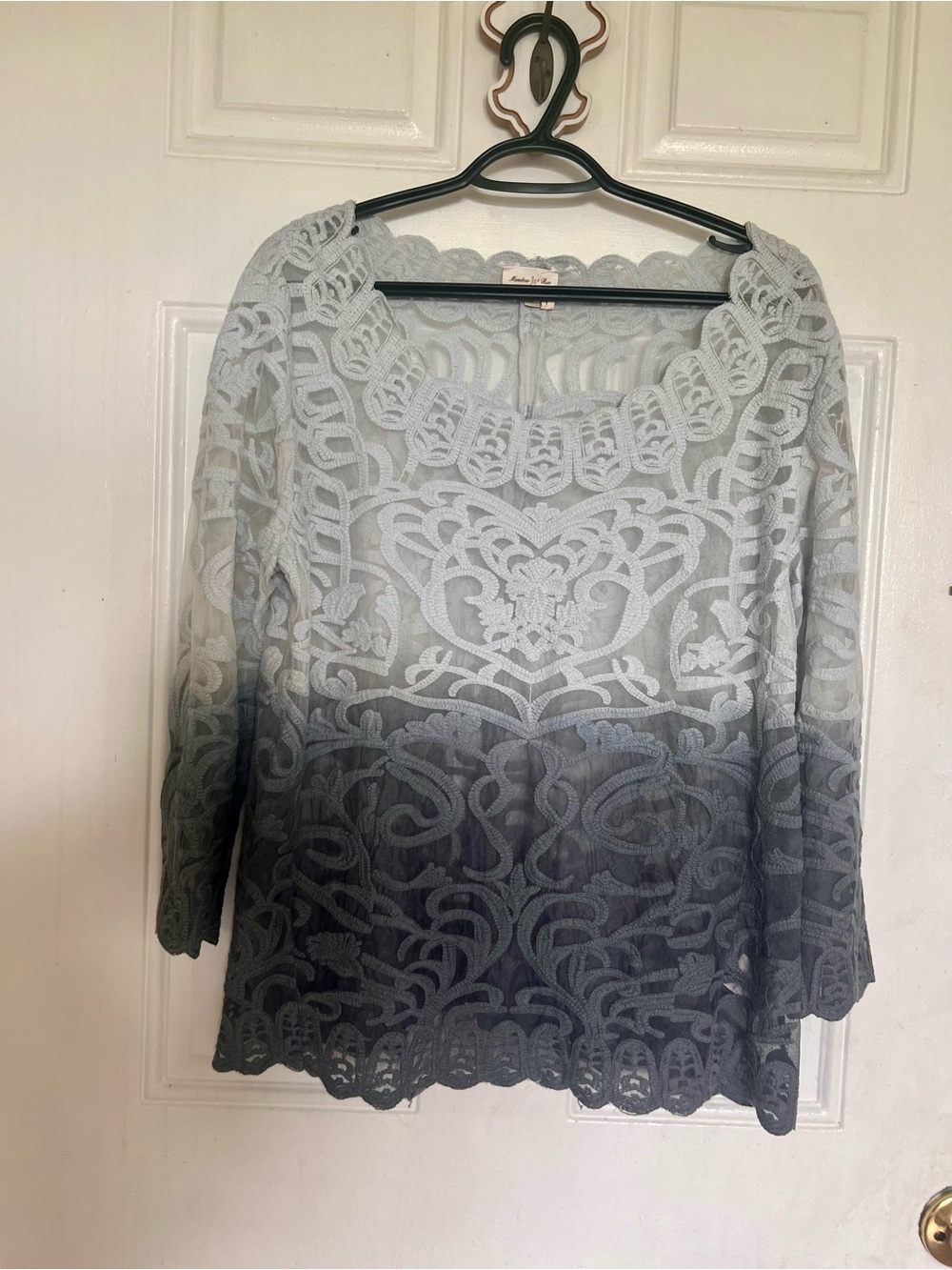 Meadow Rue | Ombre Lace Overlay Top in Light Gray to Charcoal